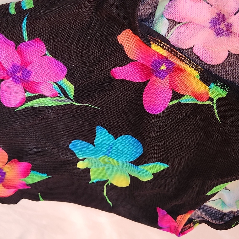 Women's Bright Colorful Floral, Summer, Pool, Beach, Sexy One Piece Swim Suit - Picture 2 of 11